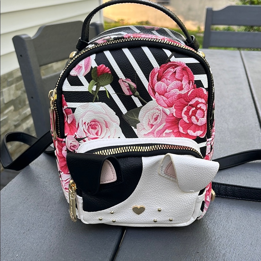 Betsey Johnson Pink and Black Floral Backpack